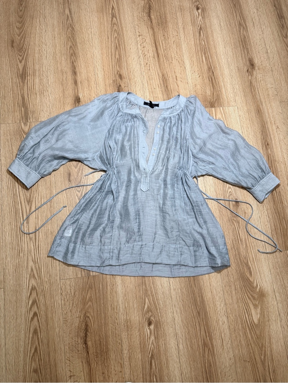 BCBGMaxAzria Womens S Light gray Sheer Tunic Blouse